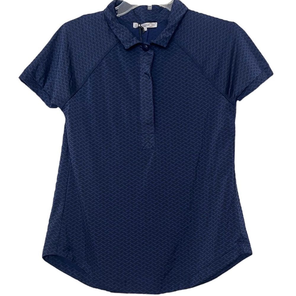 NWT L’ETOILE Sport Breezy Polo Shirt Golf Tennis Navy Herringbone Women’s Small